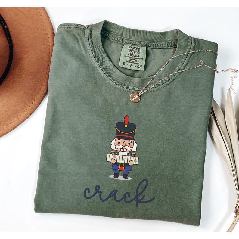 Comfort Colors Nutcracker Mahjong Christmas Shirt Nutcracker Holding Tiles Crack Suit Mahjong Club Gift Holiday Game Night Mahjong Group Tee