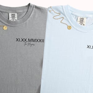Couples Custom Roman Numeral Shirt Personalized Wedding Date T-shirt Anniversary Gift for Girlfriend Just Married Honeymoon Engagement Tee