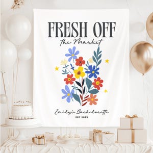 Benutzerdefinierte Frisch vom Markt Bachelorette Banner Niedliche Bauern Markt Ästhetische Brautdusche Kulisse Trendy Luxus Bach Party Zeichen Wandbehang