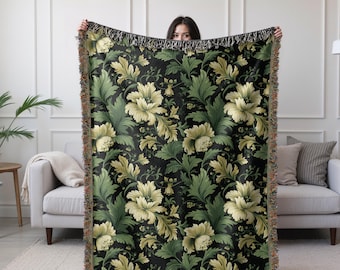 Coperta floreale intrecciata, verde vintage, stile Academia Cottagecore, regalo ricordo per la festa della mamma, coperta da picnic accogliente, estetica rustica e artistica per mamme