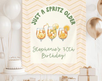 Gewoon een Spritz ouder Aperol Spritz verjaardagsfeestje banner Italiaans thema mijlpaal verjaardag brunch teken Aperol Spritz decor 30e foto achtergrond