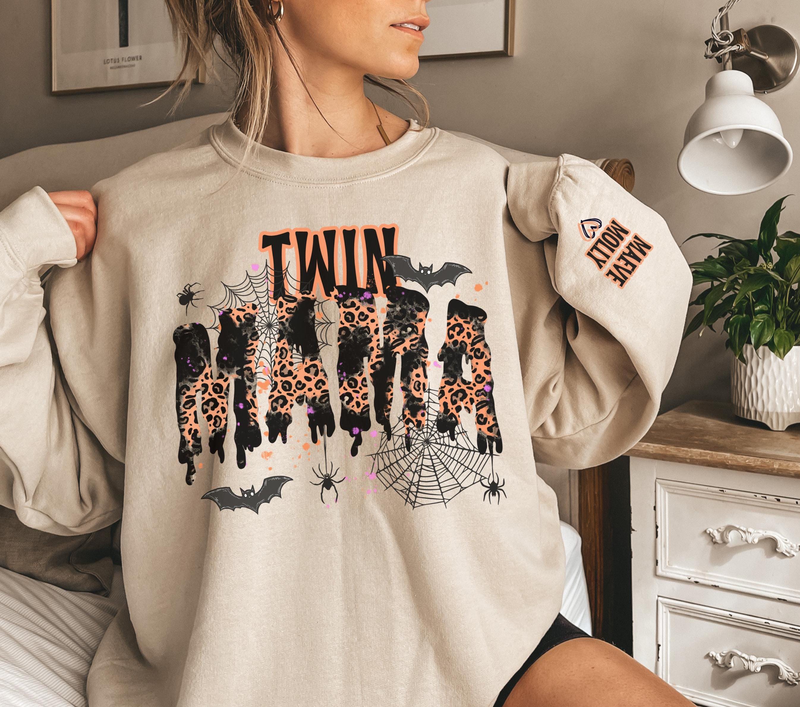 Custom Twin Mama Halloween Sweatshirt Spooky Fall Crewneck Names
