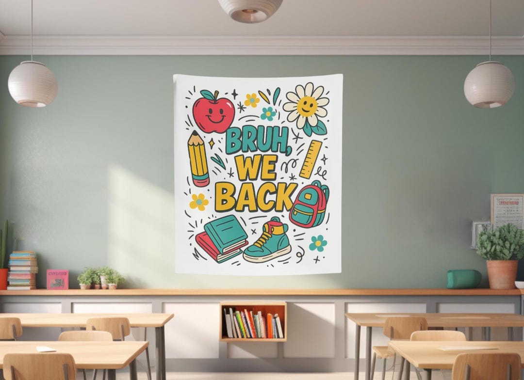 Funny Bruh We Back to School Classroom Tapestry New Teacher Humor Name ...
