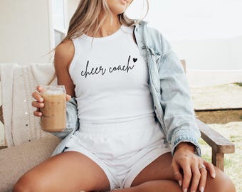 Camiseta sin mangas de entrenador de porristas, regalo para entrenador, camiseta de agradecimiento para entrenadores de porristas de secundaria, camiseta para el día del juego, camiseta de porristas preppy
