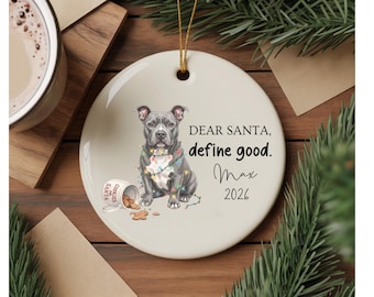 Custom Grey Pit Bull Funny Christmas Ornament Silver Pit Bull Dog Owner New Puppy Gift First Christmas Dog Gift Santa Ornament Pet Keepsake