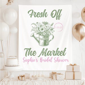 Frisch vom Markt Brautparty-Banner Benutzerdefinierte Bauernmarkt Bachelorette Foto Backdrop Blumen Trendy Willkommen Bach Party Zeichen Tapisserie
