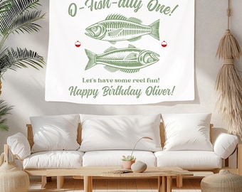 O-Fish-ally One Birthday Banner Custom Fishing Theme First Birthday Decoration Personalized 1st Bday Welcome Sign Bass Fish Party Photo Sign