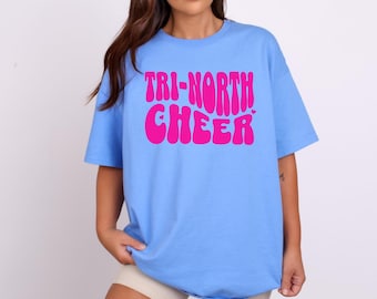 Gildan Tri-North Cheer Team Mascot T-shirt Custom School Spirit Cheerleading Camp Tee Retro Personalized Cheerleader Gift Football Season