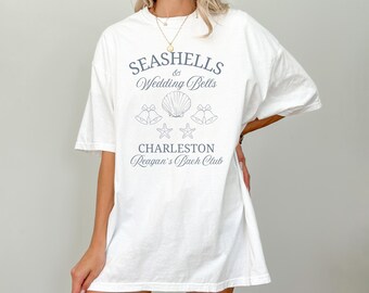 Comfort Colors Seashells and Wedding Bells Shirt Custom Beach Bachelorette Bridal Party Coastal Aesthetic Luxury Bach Club Bridesmaid Gifts