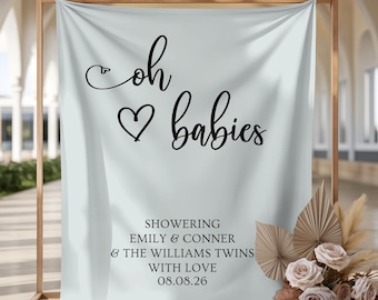 Panneau de douche de bébé jumeaux Oh bébé plaque de bienvenue avec texte personnalisé bannière oh bébés triplés douche photo de fond multiples décoration baby shower