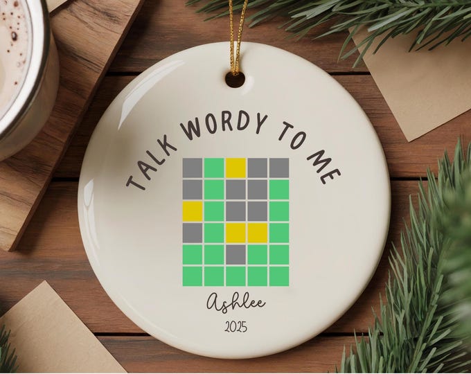 Personalized “Talk Wordy to Me” Ornament – Funny Custom Puzzle Lover Ornament for Word Game Fans Daily Puzzle Enthusiast Word Nerd Ornament