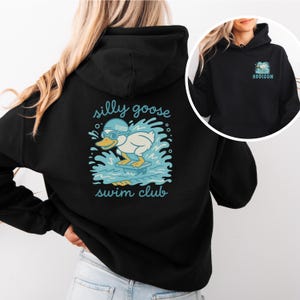 Moletom com capuz personalizado Swim Silly Goose Club para equipe de natação feminina, presente de natação personalizado, treinador de natação, moletom com capuz para nadador competitivo
