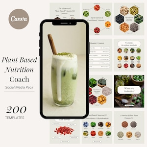 200 Nutrition Templates for Coaches | Canva Social Media Pack for Nutritionists, Wellness, Plant-Based Diets, Meal Planning, and Gut Health