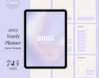 2025 Digital Yearly Planner | Canva Template | New Year Goal Setting | Monthly, Weekly and Daily Planning | Printable & Editable PDF