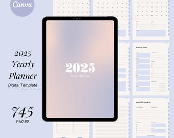 2025 Digital Yearly Planner | Canva Template | New Year Goal Setting | Monthly, Weekly and Daily Planning | Printable & Editable PDF