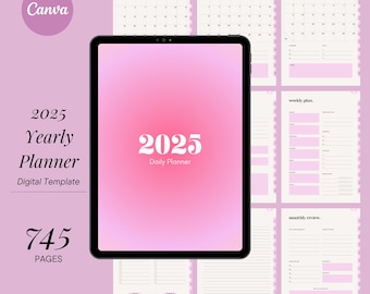 2025 Digital Yearly Planner | Canva Template | New Year Goal Setting | Monthly, Weekly and Daily Planning | Printable & Editable PDF