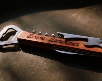 Personalized Bottle Opener and Wine Corkscrew with 4 Tools