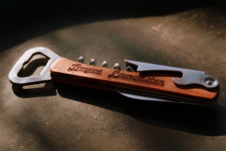 Personalized Bottle Opener and Wine Corkscrew with 4 Tools image 1
