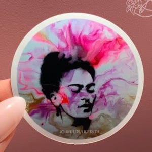Frida pink sticker, 2&quot; x 2&quot;, frida lover, waterproof sticker
