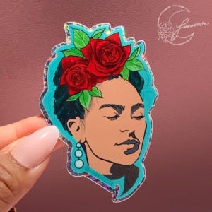 Frida glitter sticker, 2&quot; x 3&quot;, friducha, waterproof vinyl
