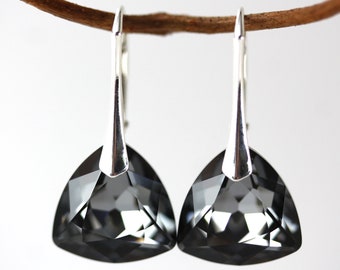 Silver Night trilliant cut crystal leverback dangle earrings in sterling silver by art4ear