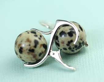 Dalmatian Jasper Lever back earrings, sterling silver, by art4ear, modern, unusual, minimal, women's jewelry, under 50 USD, artistic earings