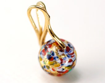 Murano glass Klimt inspired 12mm bead pendant without chain, 24K gold plated sterling bail, by art4ear, fine quality Gifts for Her