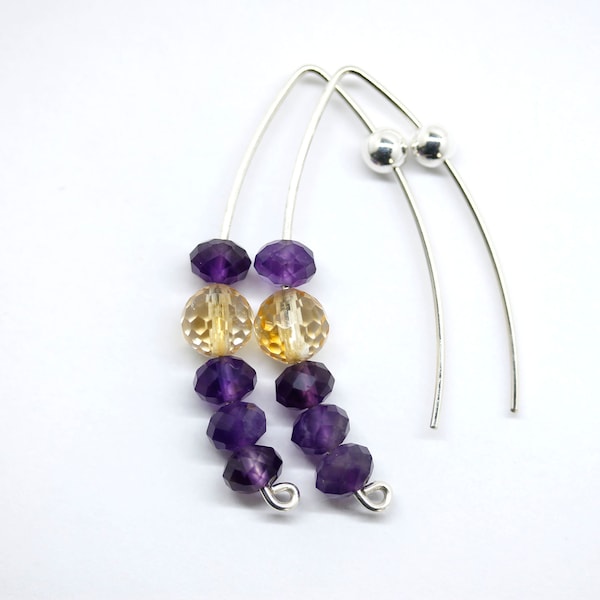 Amethyst with Citrine open hoop dangle earrings sterling silver by art4ear, unique gift for her, gift wrapped