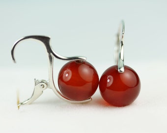 Carnelian Lever back earrings in sterling silver, by art4ear, red/orange earrings, unique gift for her, modern earrings
