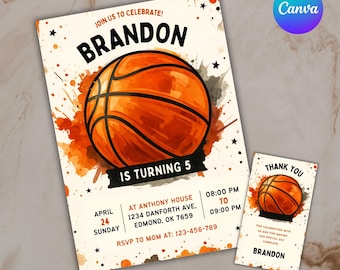Basketball Birthday Party Invitation, Sports Theme (Instant Download)