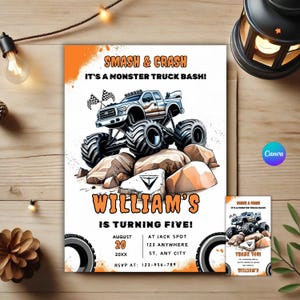 Monster Truck Birthday Invitation, Monster Jam Birthday, Monster Truck Invite, It&#39;s A Monster Truck Bash, Editable Printable Invitation