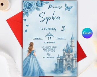 Royal Princess Castle Birthday Invitation, Floral Garden Party (Instant Download)