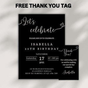 Let&#39;s Celebrate Invitation Template, Editable Surprise Birthday Party Invite, Anniversary Invites, Black Digital Invite