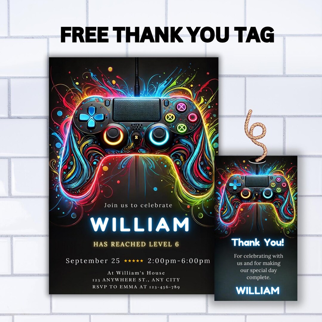 Neon Video Game Birthday Invitation, Arcade Party (canva Template) - Etsy