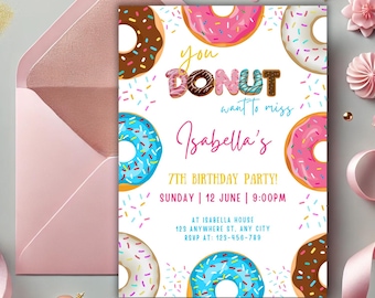 Donut Birthday Invitation, Editable Candy Party Invite (Digital Download)