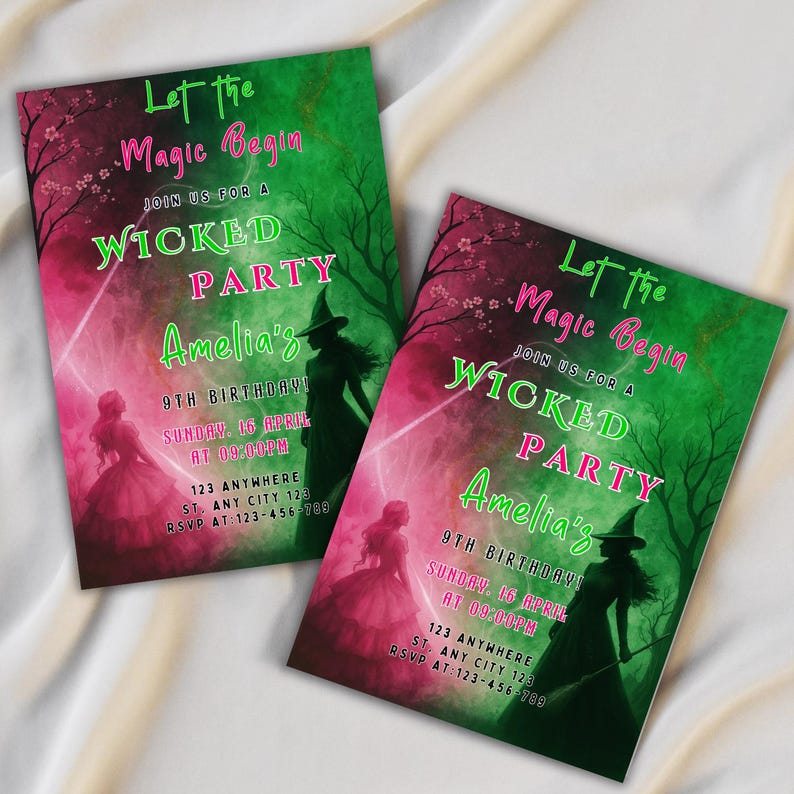 Downloadable Wicked Invitations Wicked Birthday Invitation, Editable Witch Party Invite, Movie Inspired ...