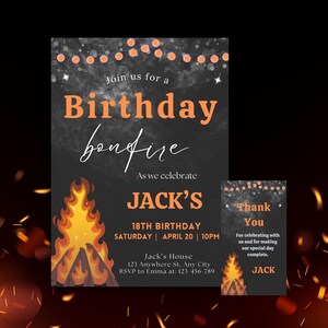 Bonfire Party Invitation - Bonfire Birthday Invite, Backyard Birthday Invite, Birthday BBQ, Fall festival invite, Editable Instant Download