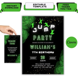 Jump Birthday Invitation, Jump Invite, Trampoline Party, Bounce Birthday Template, Jump Birthday Party Invite, Instant Download