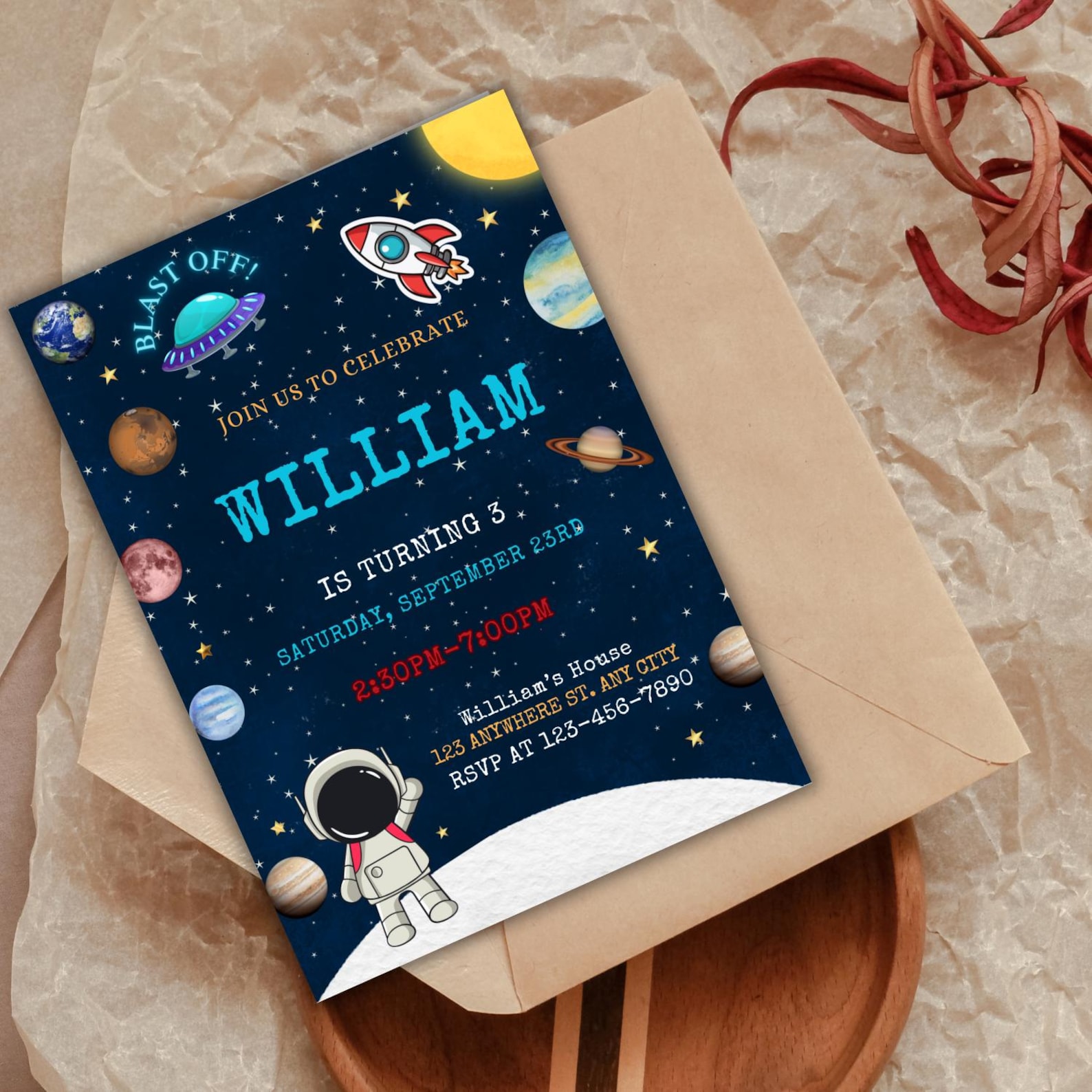 Rocket Inviation Outer Space Birthday Invitation Template, Rocket Ship, Planets (digital ...