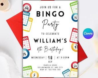Bingo Birthday Invitation, Family Game Night Invite, Bingo Night Invitation, Bingo Theme Party, Game Invitation, Instant Download