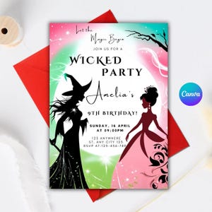 Wicked Geburtstagseinladung, Wicked Party Einladung, Wicked inspiriert einladen, Wicked Thema einladen, Sofort Download, Bearbeitbare Vorlage