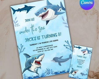 Invito di compleanno modificabile "Sotto il mare", festa con animali dell'oceano (download immediato)