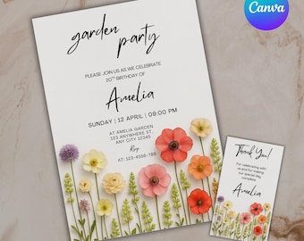 Wildflower Garden Party Invitation, Floral Birthday Invite (Instant Download)