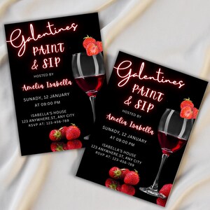 Galentine's Girls Night Einladung, Paint & Sip Party einladen, Valentinstag Party Einladung, Girls Night Out einladen, Sofort Download
