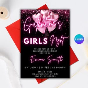 Galentines Girls Night Invitation Template, Valentines Dinner Invite, Digital Galentines Girls Night, Blush Pink Evite, Editable Printable