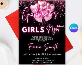 Galentines Girls Night Invitation Template, Valentines Dinner Invite, Digital Galentines Girls Night, Blush Pink Evite, Editable Printable