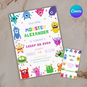 Editable Monster Birthday Invitation Template, Monster Birthday Invite, Monster Party Invite, Monster Thank You Tag, Instant Download