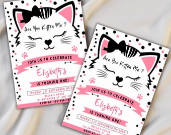 Kitty Birthday Invitation, Editable Canva Template (Digital Download)