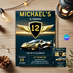 Looking for the best sport car birthday invitation? This editable invitation is perfect for a race car birthday or car-themed party! Instantly download and personalize this boys car invitation for a quick and stylish invitation. Whether you’re planning a Lamborghini birthday or a racing cars party, this supercar invite is a great fit. Plus, a free thank you tag is included! Make your child’s sport car party an event to remember with this modern and sleek car invitation!