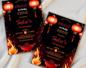 Hibachi Birthday Dinner Invitation, Hibachi Party Invite, Hibachi Birthday Party, Hibachi Invitation, Asian Themed, Instant Download
